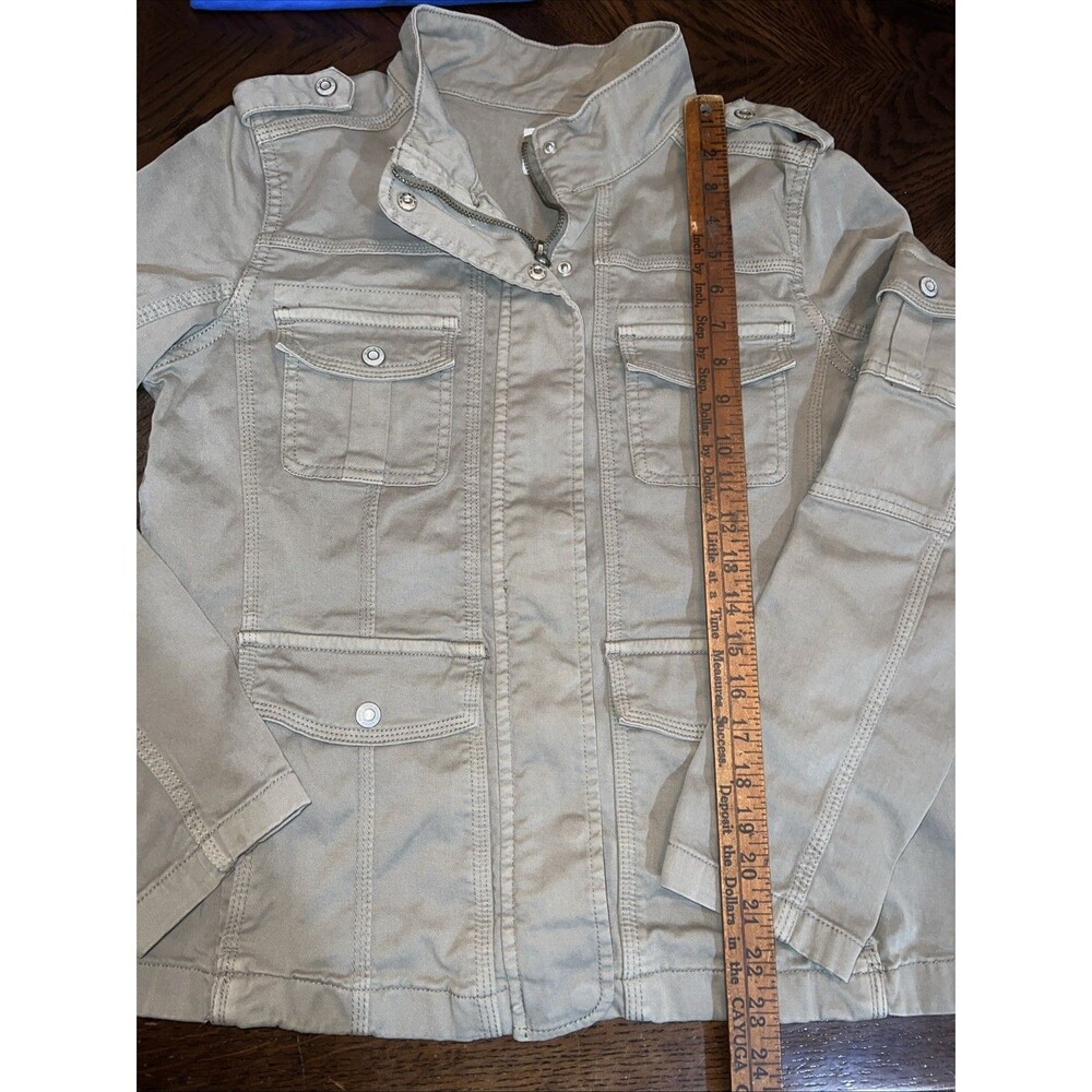 Kensie Jeans Large L Olive Green Military Cargo Jacket Full Zipper EUC